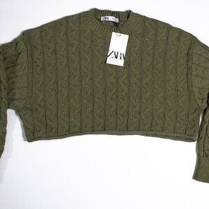 ZARA NWT FOREST GREEN CROPPED SWEATER SIZE XS